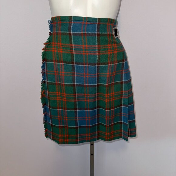 Vintage 70s Scotch House Plaid Pleated Wrap Kilt Skirt Fringe Dark Academia XXS - Picture 2 of 7